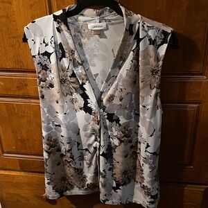 Calvin Klein Women's Floral Blouse - Black, White, and Brown